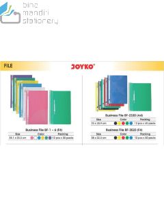 Jual Joyko BF- 1-2-3-4-5-6 (F4) | BF-2330/A4 | BF-3523/F4 Map Berkas Plastik dengan Acco fastener Business File terlengkap di toko alat tulis